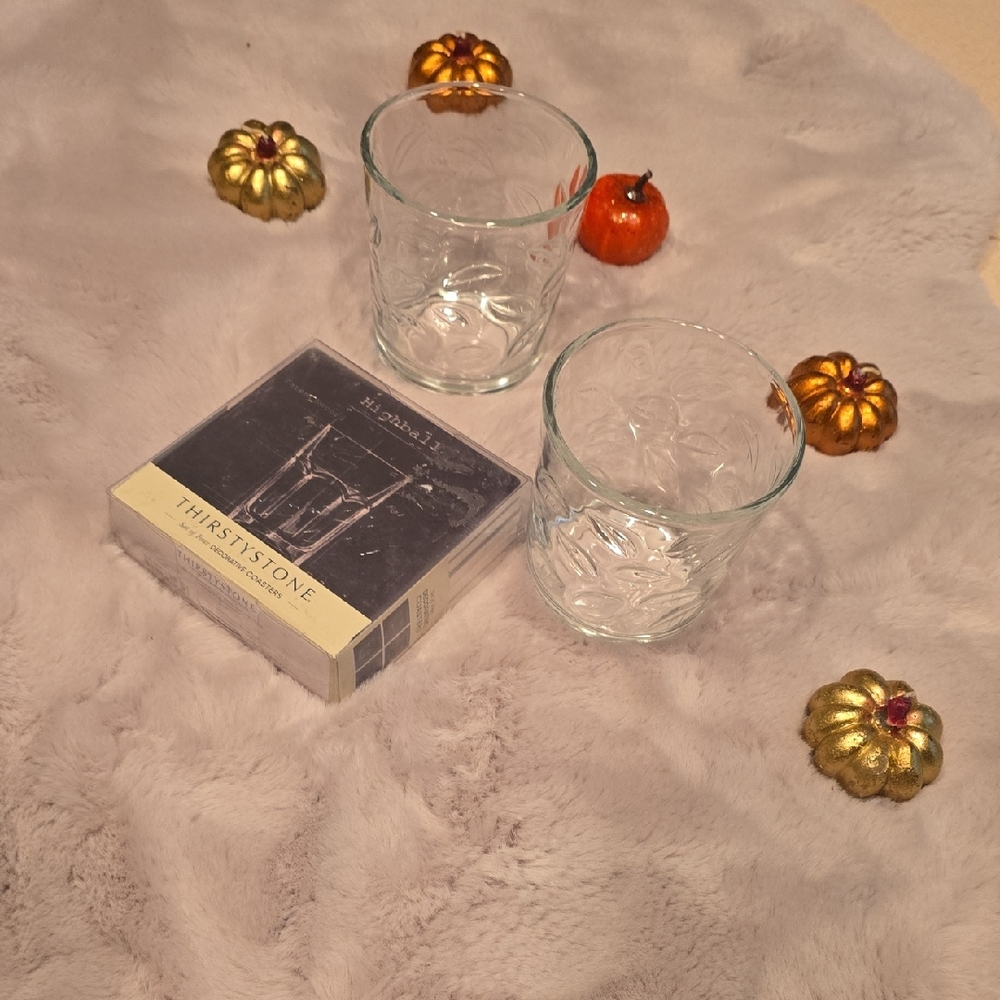 Thirstystone Embossed Glass Tumbler Set with Gold Accents
